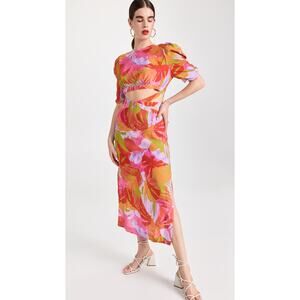 NWT Farm Rio Colorful Leaves Midi Dress Summer Multicolor Cutout Size Small